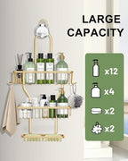 Shower Caddy Hanging - Never Rust Shower Hanging Organizer - Aluminum Over the ShowerHead Caddy with Soap Basket and 6 Razor/Sponge Hooks (Gold) - color: Gold