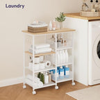 SWTYMIKI Kitchen Island Cart on Wheels - 28.35x14.57in Rolling Kitchen Table Cart with Storage Shelves, 6 Removable Hooks& Locking Casters, Coffee Bar Cabinet for Dining Room Pantry Office, White - size: 28x14.57in, style: White