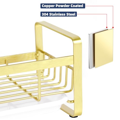 HULISEN Kitchen Sink Sponge Holder, 304 Stainless Steel Kitchen Soap Dispenser Organizer, Countertop Drainer with Removable Tray, not Including Dispenser and Brush, Gold - color: Gold, size: Medium