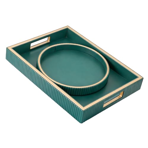 SANZIE Leather Tray Desktop Storage Organizer Premium Serving Trays Decorative Tray Valet Tray for Sundries Cosmetics Keys Phone Wallet Cutlery (Green Holder with Disc) - color: Green Holder With Disc