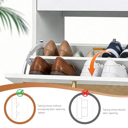 Karl home Shoe Rack Storage Organizer, Rattan-Panel 3-Tilt-Out Shoe Storage Cabinet, Hidden Shoe Storage for Entryway,Ideal for Heels,Slippers,Casual Shoes, White - color: White, size: 3-Tilt-Out