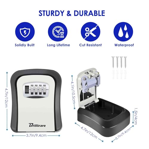2 Pack Key Lock Box, Waterproof Combination Lockbox Wall Mount 4 Digits, Resettable Key Hider, Upgraded Large Capacity Password Box for House Keys, Car Keys, ID Cards with Mounting Kit - size: 2 Pack