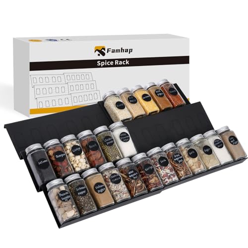 Famhap Spice Drawer Organizer, 6 Pack Drawer Seasoning Organizer Expandable from 11.6" to 23.2" Seasoning Rack Tray Insert for Kitchen Drawers, Spice Rack Tray for Drawer/Countertop (Black) - color: Black, size: 6pcs