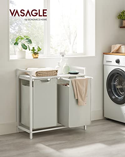 VASAGLE Laundry Hamper, Laundry Basket, Laundry Sorter with 2 Pull-Out and Removable Bags, Shelf, Metal Frame, 2 x 12.1 Gallons (46 L), 28.8 x 13 x 28.4 Inches, Cream White and Cloud White UBLH201W01 - color: Cream White + Cloud White, size: 2 Bags - 92 L