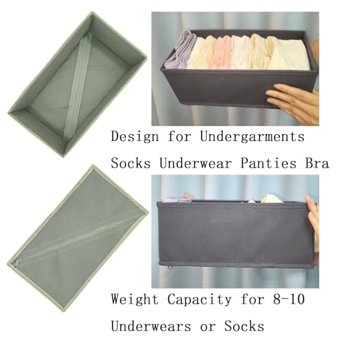 Bructhun Sock Drawer Organizer 3 Pack - Foldable Fabric Storage Bins for Underwear Divider, Small Closet Organizers with 3 Compartments, Light Gray - color: Light Gray