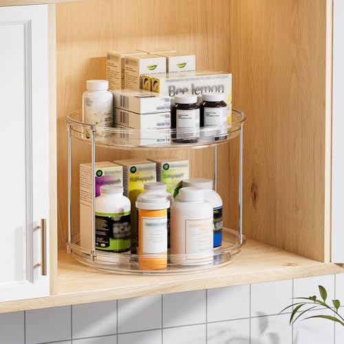 LAMU 4 Pack 2 Tier Lazy Susan Turntable Organizer 9.25'' Rotating Spice Rack Organization for Cabinet, Kitchen, Pantry, Countertop, Bathroom, Vanity, Medicine Cabinet Organizer, Clear - color: Clear, size: 9.25in 4Pack