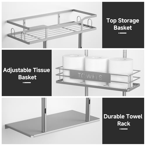 Towel Racks for Bathroom, 30inch Wall Mounted Towel Rack, Towel Storage for Small Bathroom Can Holds 6 Large Towels, Floating Shelf with Adjustable Tissue Basket(Sliver). - color: Sliver
