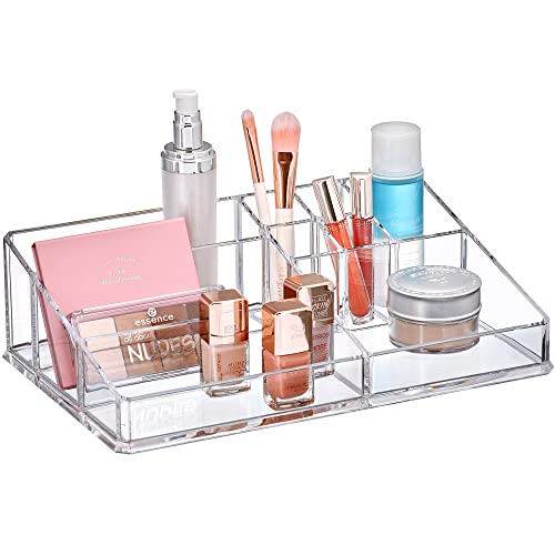 Amazing Abby - Tiffany - Acrylic Cosmetic Organizer (1-Pack), Transparent Plastic Makeup Holder, Compartmented, Shatter-Proof, Perfect Bathroom Vanity Storage Solution for Beauty Supply, Large