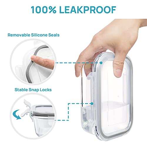 Vtopmart 8 Pack Glass Food Storage Containers with Airtight Lids, Glass Meal Prep Containers, Lunch Office Meal for Microwave, Oven, Freezer and Dishwasher, BPA Free - color: Grey
