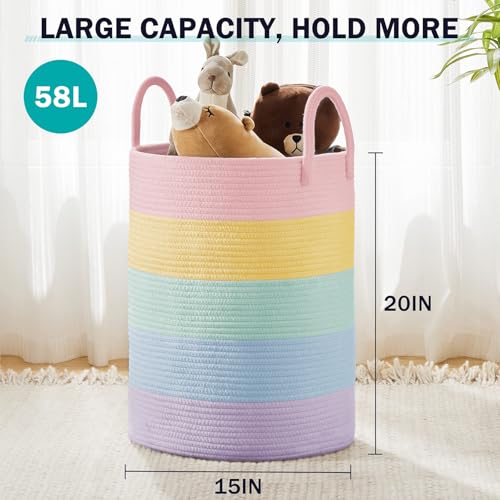 YOUDENOVA Laundry Hamper Basket, Woven 58L Tall Laundry Basket for Blanket Organizer- Clothes Hamper Baby Nursery Hamper for Blanket Storage in Bedroom - color: Rainbow, size: Tall (58L )