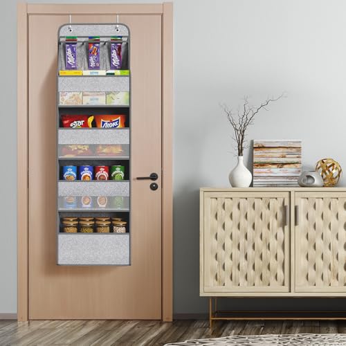 Univivi 5-Shelf Door Storage Over Door Hanging Organizer with 4 Large Pockets and 3 Small PVC Pockets Nursery Closet Cabinet Wall Mount Hanging Storage Organizers for Baby Nursery (Grey Pattern) - color: Grey Pattern, size: 5 LAYER