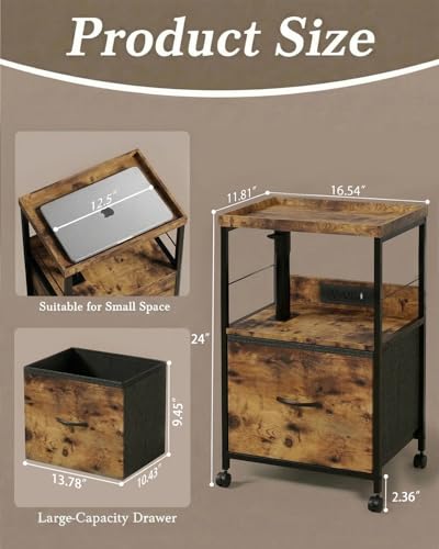 Faesun Swivel Lift Top Nightstand with Charging Station, Vacuum Forming Rolling Side Table for Recliner, Bedside Table with Wheels & a Fabric Drawer, for Small Spaces, for Bedroom, Living Room, Brown - color: Brown, size: 1 Drawer (Vac-Form)