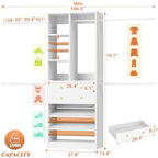 Besiost Closet System, 4.2–8.8 FT Closet Organizer with 2 Wooden Drawers and Shelves, Walk-in Closet System with 5 Hang Rods, Built-in Reach in Closet Tower, Can Fit 60 to 96 inch, White - color: White