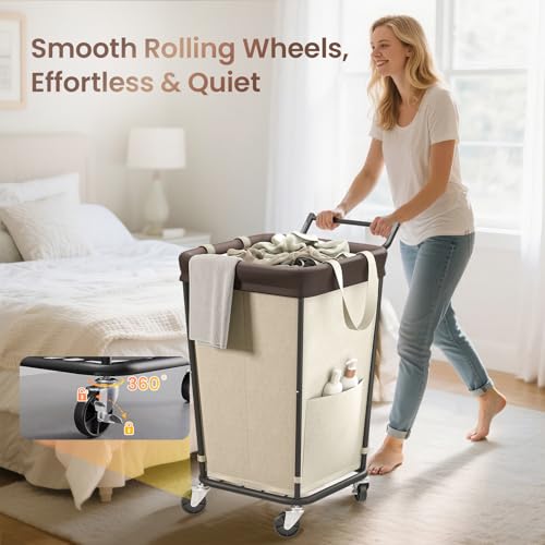 160L Laundry Hamper with Wheels and Handle, 2-Section Rolling Hamper for Laundry, Large Laundry Basket with Wheels, Rolling Laundry Basket Clothes Hamper for Home, Bathroom and Dorm(Beige) - color: Beige-2 Section with Handle, size: 160L