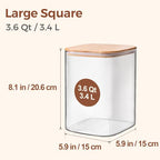 ComSaf 3.6Qt Glass Food Storage Containers, Cereal Storage Containers with Airtight Lids, Large Square Glass Jars with Bamboo Lids, for Rice, Pasta, Oats, Grains, Coffee Beans - color: 3.6Qt-Square