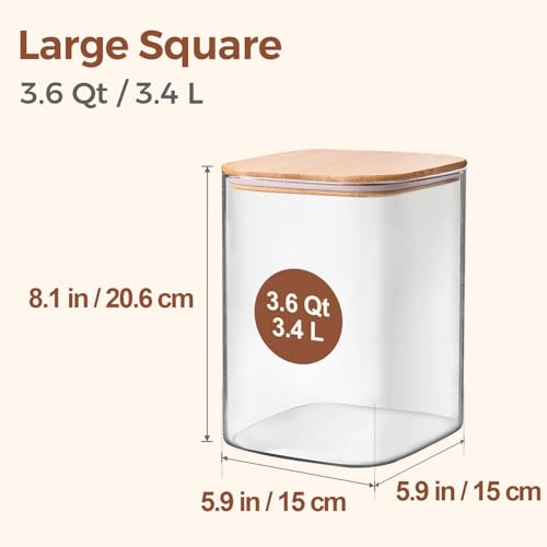 ComSaf 3.6Qt Glass Food Storage Containers, Cereal Storage Containers with Airtight Lids, Large Square Glass Jars with Bamboo Lids, for Rice, Pasta, Oats, Grains, Coffee Beans - color: 3.6Qt-Square