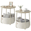 SONGMICS HOME Small Side Tables, Round End Tables, 2 Tier Nightstands with Basket, U Shaped Steel Legs, Easy Assembly, for Living Room, Bedroom, Set of 2, Beige and White - color: Beige + White, size: 2 pack