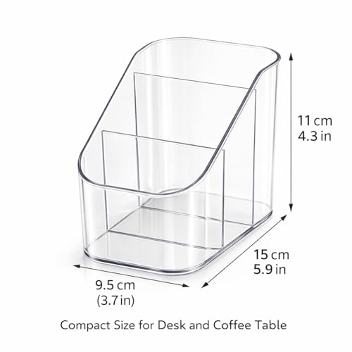 Remote Control Holder, Clear Plastic TV Remote Caddy for Desk and Nightstand Storage, Space-Saving Desk Organizer with See-Through Design for Living Room and Office Desk Accessories, 3 Compartments - size: 3 Slots