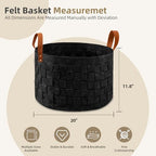 BOLDMONKEY Laundry Basket 20" x20 " x11.8 ", Large Round Blanket Basket with Leather Handle, Felt Storage Basket for Living Room, Nursery, Dog Toys-Dark Gray - color: Dark Gray