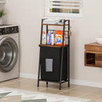 Furnulem Laundry Hamper, Vertical Laundry Basket with 2 Tiers Wooden Shelf and Hooks, Clothes Hamper with Pull-Out and Removable Bag for Bathroom, Bedroom, Dorm, 13.21 Gallons (50L) - size: 1-Bag Laundry Hamper