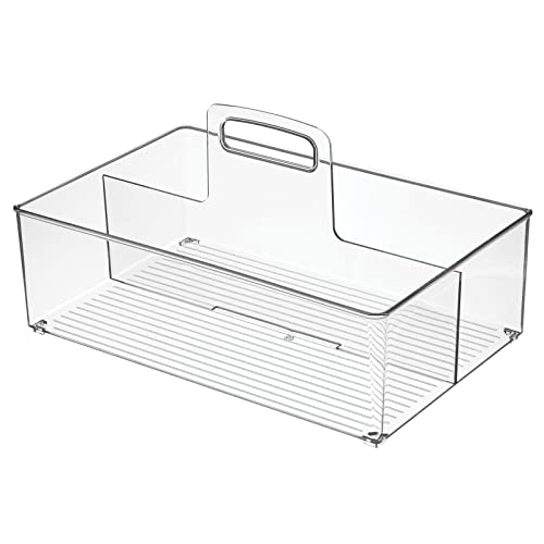 mDesign Large Plastic Divided Portable Storage Organizer Caddy Tote Basket Bin with Handle for Kitchen, Pantry, Countertop, Cabinet, Cupboard - Ligne Collection - Clear - size: Pack of 1