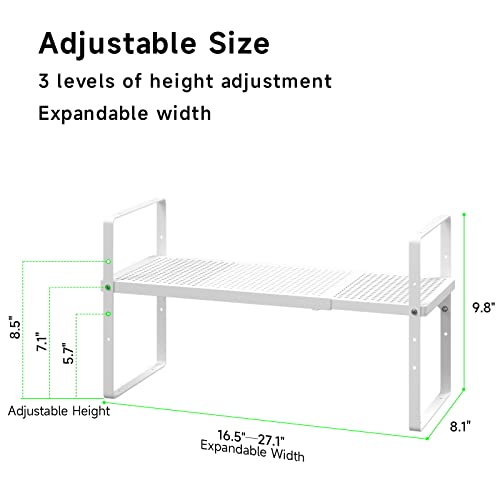 Expandable Cabinet Storage Shelf Stackable Organizer Rack for Kitchen Bathroom Pantry Spice Cupboard Coffee Countertop Home Office Desk Heavy Duty Nonslip White Small 2 Packs - color: White 2 Packs, size: Small - 8.1"W x (16.5"-27.1")L x 9.8"H