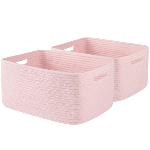 OIAHOMY Storage Basket for Shelves, Closet Cube Storage Bins Baskets for Clothes Blanket Towels, Baby Nursery, Toy Baskets Box, Woven Rope Basket, 15.75 * 11.81 * 7.09 IN, 2 Packs Mixed Pink - color: Mixed Pink, size: 15.75*11.81*7.09