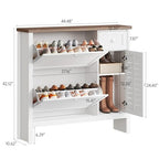 ONBRILL Shoe Storage Cabinet with 2 Flip Drawers, 1 Drawer, 1 Side Cabinet, Narrow Shoe Organizer with Ventilated Grille Panel & Movable Shelves, Freestanding Hidden Shoe Rack for Entryway (White)