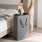 ZERO JET LAG Slim Laundry Hamper With Handles Collapsible Laundry Basket Thin Dirty Clothes Basket Narrow Laundry Bag Foldable Dirty Cloth Hamper 45L (24 inches,Dark Grey) - color: Dark Gray- With Handles