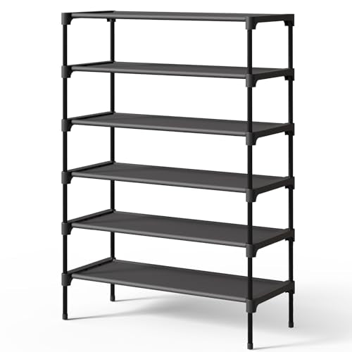 Kitsure Shoe Rack - Non-Woven Shoe Rack Shelf, Shoe Organizer for Closet, Entryway, Garage & Corridor, Stackable Shoe Shelves, 27.5" Wide - 6 Tier, Black - color: Black, size: 27.5" Wide - 6 Tier