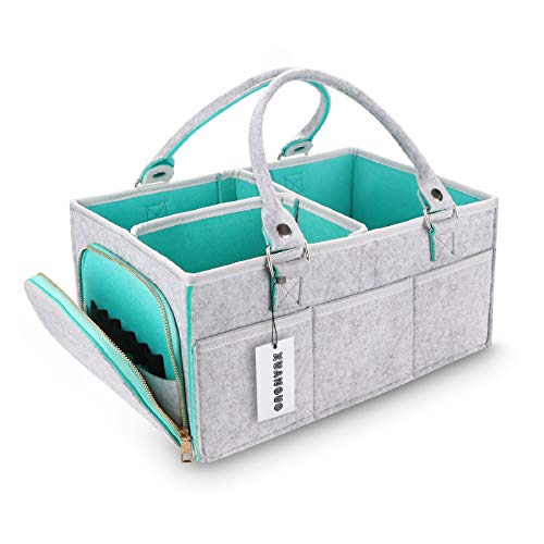 Baby Diaper Caddy Organizer for Boy or Girl Large Nursery Storage Bin Basket Portable Holder Tote Bag for Changing Table and Car Baby Shower Gifts Newborn Essentials Stuff Registry Must Haves Item - color: green
