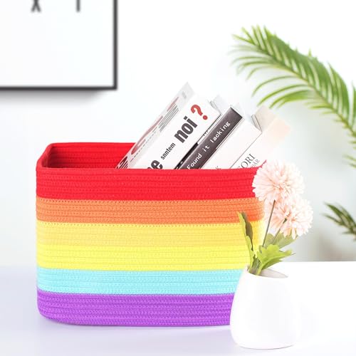 MINTWOOD Design 3-Pack Storage Baskets for Shelves, Playroom and Classroom, Book Basket, Decorative Storage Cube Bins, Woven Closet Organizers, Pantry and Shoe Organizer, Rainbow - color: Rainbow