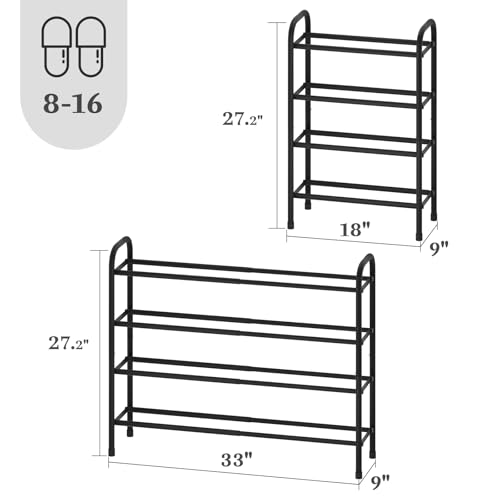 Expandable Shoe Rack, 4-Tier Metal Small Shoe Rack, Adjustable Shoes Organizer, Storage Shelf for Closet, Entryway, Black - color: Black, size: 4-Tier