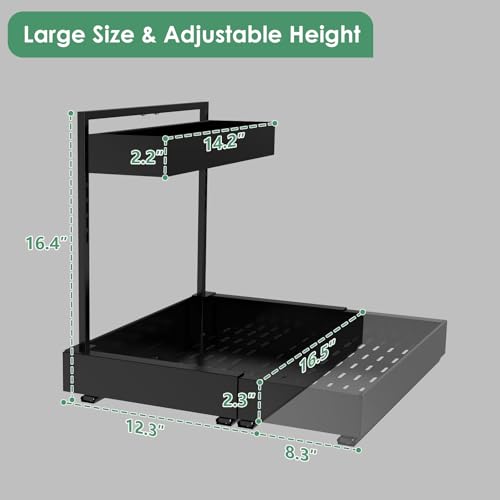 REALINN Expandable Under Sink Organizers and Storage, 2 Tier Under Cabinet Organizer, Heights Adjustable Pull Out Rack for Kitchen Bathroom Laundry, Black, 2 Pack - color: Black, size: 2 Pack