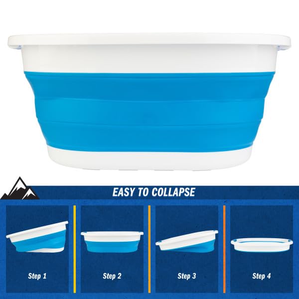Collapsible Laundry Basket - 39L (10.3-Gallon) Portable Sink - Multipurpose Plastic Bin, Hamper, or Ice Bucket - Camping Essentials by Wakeman Outdoors (Blue) - color: Blue