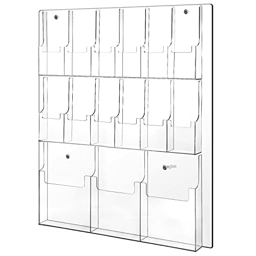 Weysat Acrylic Brochure Holder Wall Mount, Clear Plastic Pamphlet Holder Magazine Display Trifold Flyer Rack Hanging Literature Storage Organizer(3 Magazine Pockets, 12 Pamphlet Pockets) - size: 3 Magazine Pockets, 12 Pamphlet Pockets