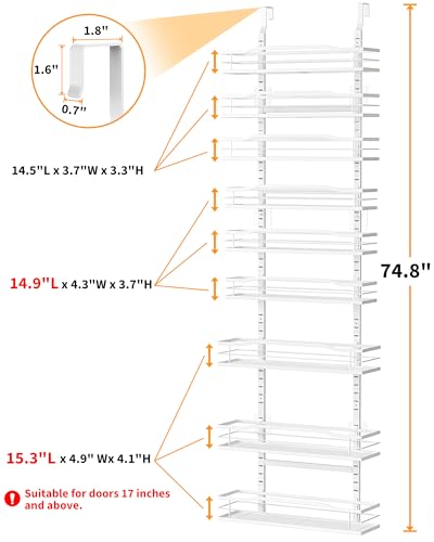 Moforoco White 9-Tier Over The Door Pantry Organizer, Pantry Organization And Storage, Metal Hanging Spice Rack Shelves Door, Home & Kitchen Essentials, Laundry Room Bathroom Organization - color: White, size: 9-Tier Standard