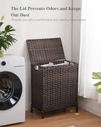 SETVSON Laundry Hamper with Lid, 112 L Handwoven Rattan Wicker Laundry Basket, 2 Removable Liner Bags Metal Heightened Feet, 6 Mesh Bags, 2 Section Large Clothes Hamper for Bathroom Bedroom, Brown - color: Brown, size: 112 L - 29.6 gal
