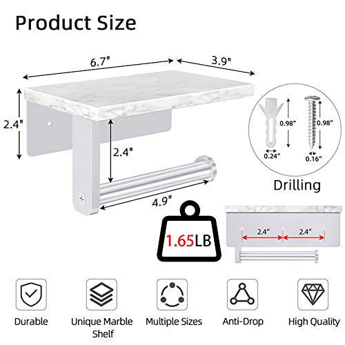 Gypie Brushed Nickel Toilet Paper Holder with Natural Marble Shelf, Screw Wall Mounted, Tissue Roll Holder for Bathroom Washroom - color: Brushed Nickel, size: 1 Roll