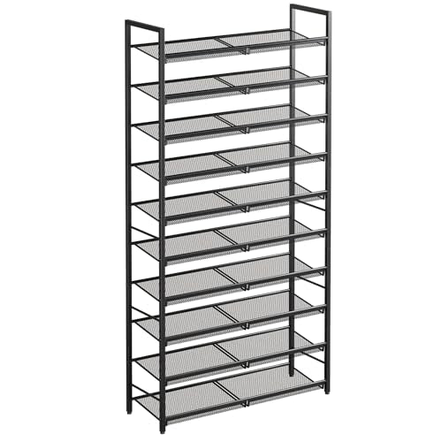 10 Tier Metal Shoe Rack, Tall Shoe Organizer Holds 40-50 Pairs, with Adjustable Flat or Angled Shelves, Shoe Storage Shelf for Closet, Entryway, Garage, Black - size: 10-Tier