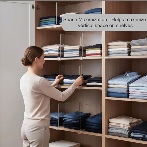 HIGH & SKY 8 Pack Acrylic Shelf Dividers for Closet Organization – Clear Adjustable Closet Shelf Separators for Clothes, Handbags & Towels – Durable Acrylic Shelf Dividers for Neat Shelves & Storage