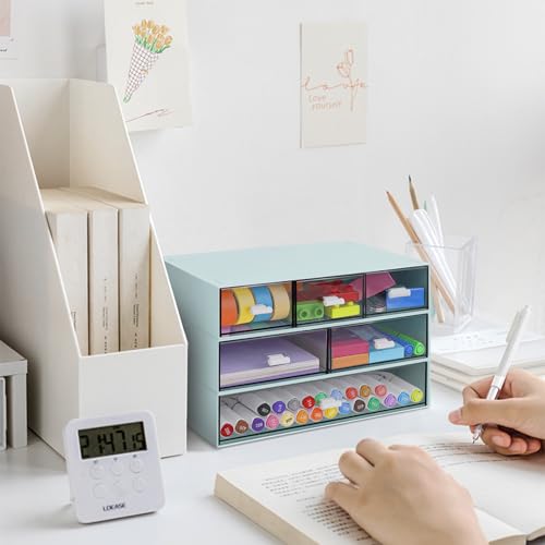 3 Tier Stackable Desk Organizer with 6 Drawers, YOCOMEY Plastic Desktop Storage Box Drawers, Detachable Makeup Storage Office Stationery Supplies Organizer for Office School(New Green) - color: New Green