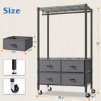 Raybee Clothes Rack Heavy Duty Clothing Rack with Rolling Wheels & 4 Drawers, Clothing Racks for Hanging Clothes with Drawers, Black - color: Black, style: Clothes Rack with Wheels