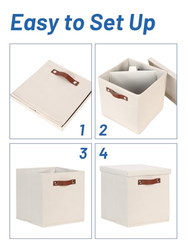 Temary Foldable Fabric Storage Bins with Lids, 2-Pack Storage Bin for Organizing Living Room, Closet Organization, Multi-Purpose Storage Boxes for Clothes (Beige, 10.5x10.5x10.5 inch) - color: Beige, size: 10.5×10.5×10.5
