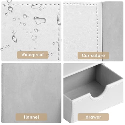 Leather Nightstand Organizer with Tissue Holder,White Square Tissue Box Cover with Organizer, Decorative Modern Facial Paper Storage Box for Bathroom Living Room Vanity Table Countertop Office - color: Cream