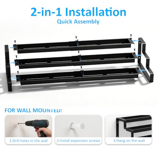 Expandable Spice Rack Organizer for Cabinet, Metal Spice Organizer Adjustable Length, Seasoning & Pantry Organization Shelf 3-Tier, Non-Skid Step Shelf for Kitchen Cabinet, Pantry or Countertop