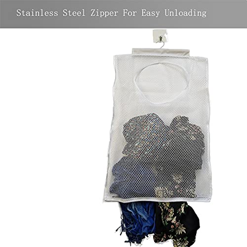 Hanging Mesh Laundry Hamper (30in*20in*2in) Large Dirty Clothes Bag, Can Be Used Behind The Door & Closet & Caravan& Bathroom (White) - color: White