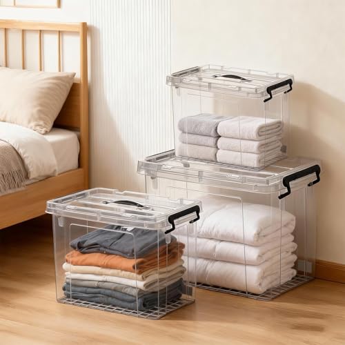 358 QT Set Heavy-Duty Stackable Clear Storage Bins with Lids - Premium Clear Plastic Organizing Containers for Home, Office, BPA-Free, Pull Handles and Secure Latches - style: 358QT (72QT X 4 Pack+42QT+28QT)