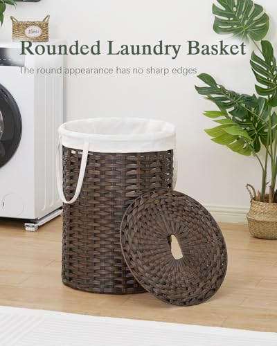 SETVSON Laundry Basket with Lid Round Rattan Laundry Hamper with Lid and Handles 29.1 Gal (110 L) Handwoven Woven Basket with Removable Bags and 2 Mesh Bags for Bathroom Living Room Brown - color: Brown, size: 110L