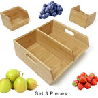 MinBoo Bamboo Stackable Pantry Storage Bins Potato and Onion Storage,Fruit Basket for Pantry Organization,Fruit Bowl for Kitchen Counter,Fruit and Vegetable Storage (Bamboo)